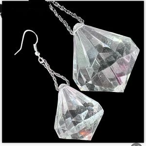 Wowza Giant Retro Faux Crystal Diamond Dangle Earrings GoGo Vintage Showstopper